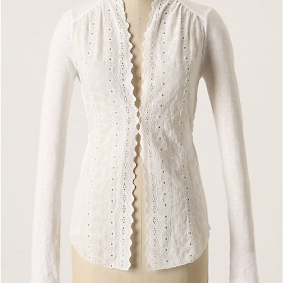 Anthropologie TINY White Eyelet Lace Embroidered Long Sleeve Cardigan Size S - Picture 16 of 16